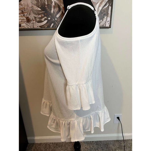 Michael Kors Boho Cold Shoulder Textured Ruffle Top Small - Picture 3 of 8
